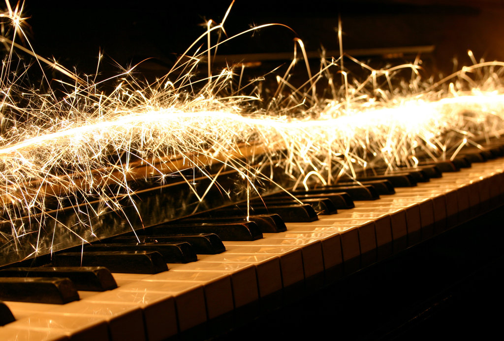 piano with sparkler light