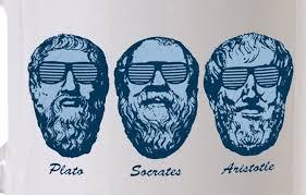 Drawings of Plato, Socrates and Aristotle with sunglasses