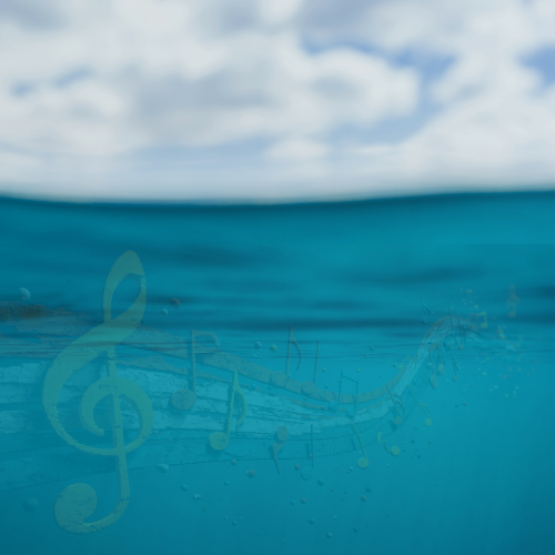 music staff and notes in ocean water